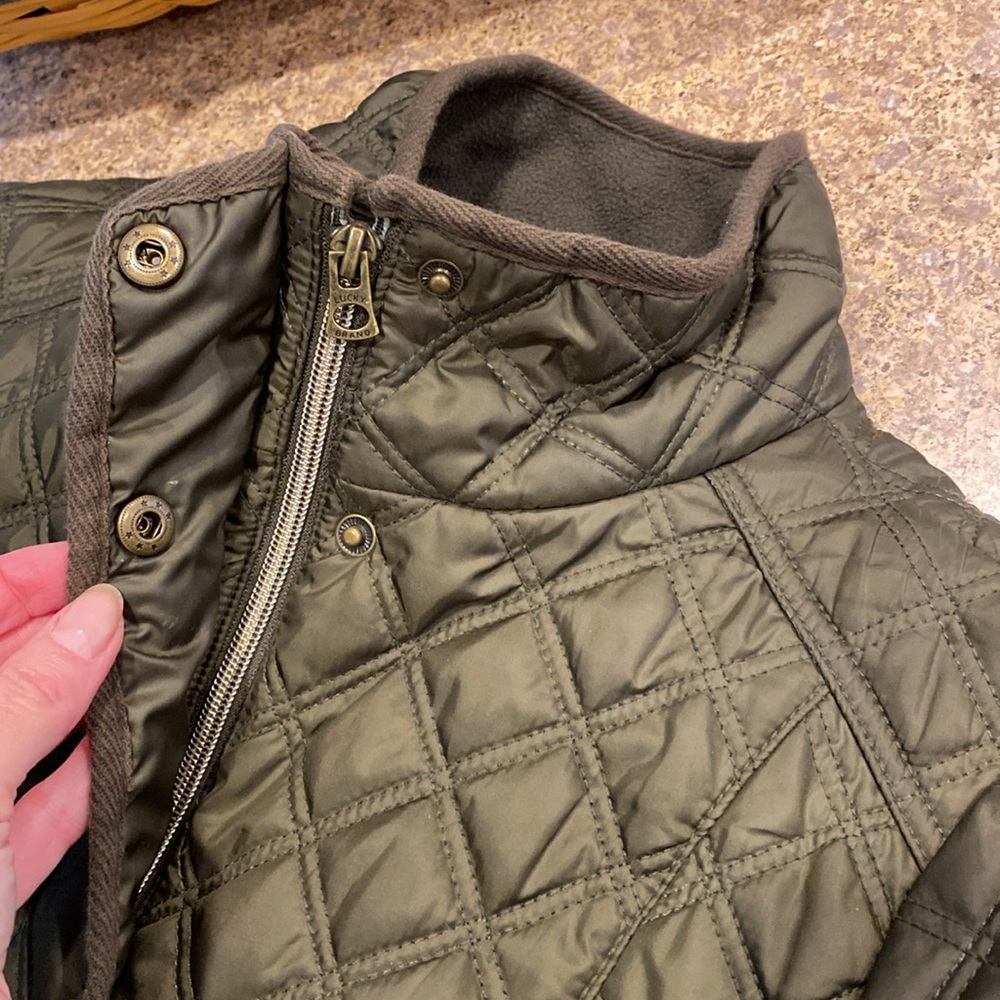 Lucky Brand Army Green Quilted Jacket Medium Full Zip Snap Coat - Picture 7 of 16
